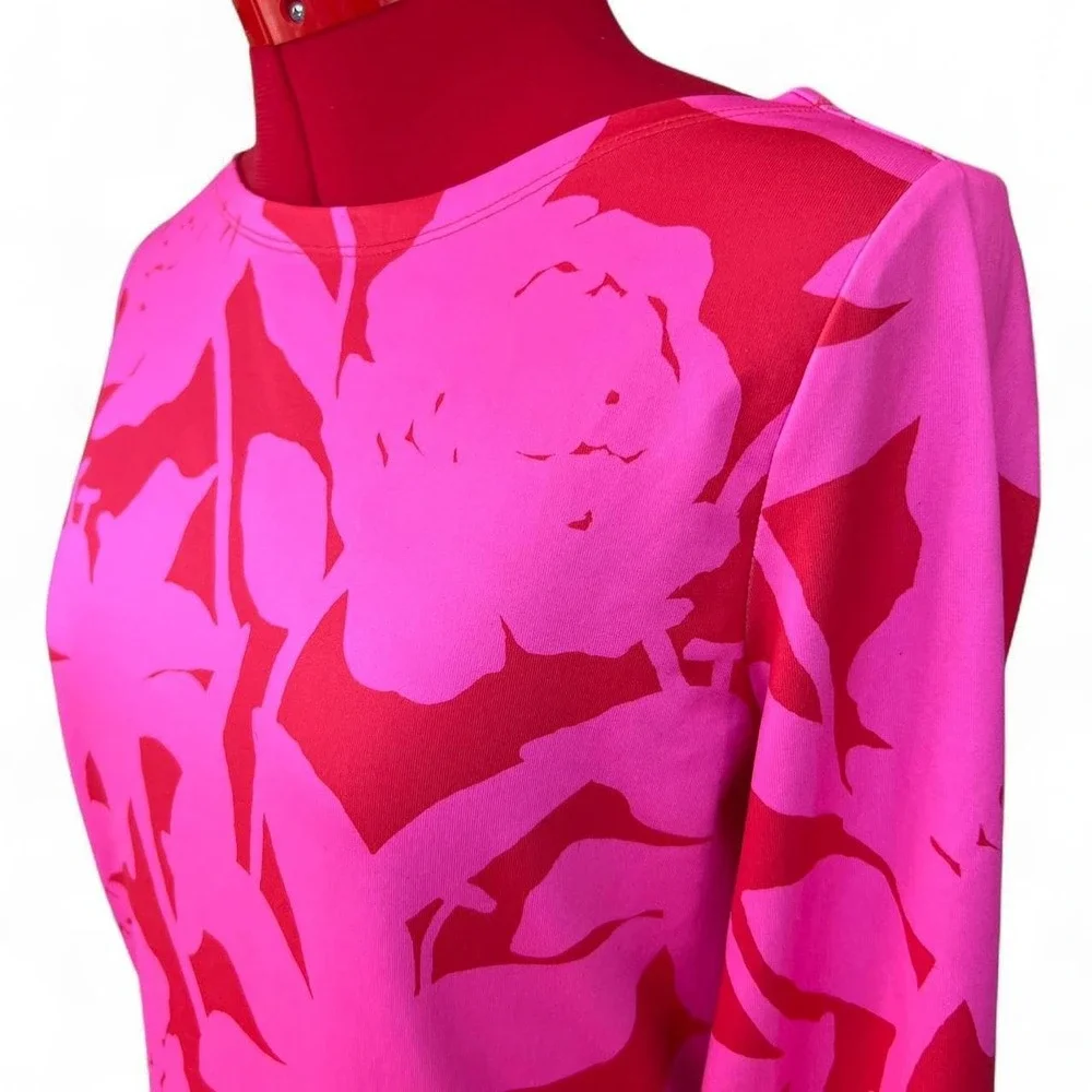 Vineyard Vines Red & Hot Pink Rose Pattern Swim Rashguard Size XS